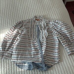 Oliphant Ellis Blue Ruffle Front Button Blouse